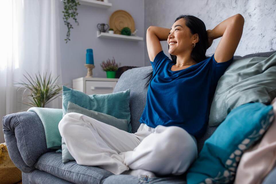 Woman relaxing on the couch.